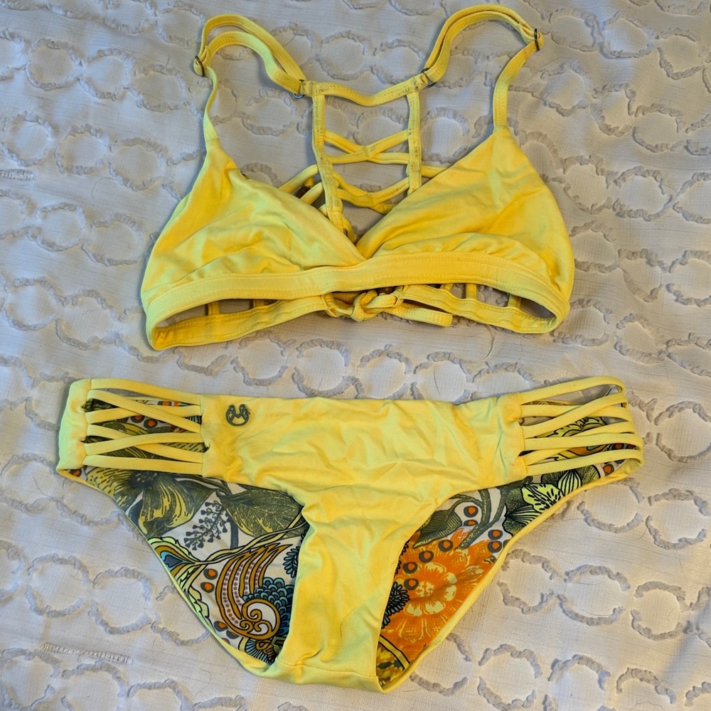 Maaji Yellow Bikini with Floral Accents